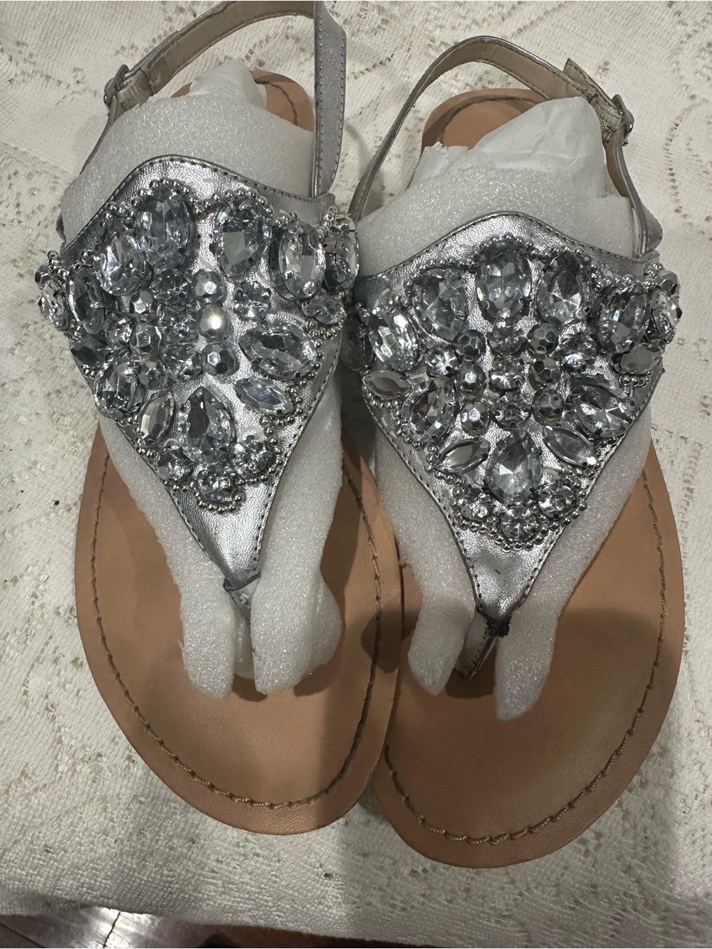 I NC international concepts Embellished Silver T-Strap Women's Sandals size 9 m